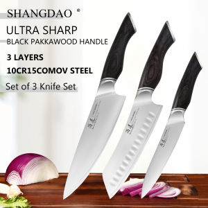 SHANGDAO Kitchen Knives Set 3 Pcs Chef Knife Set High Carbon VG10 Stainless Steel & Professional Chef Knives Pakkawood Handle