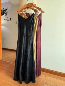 French Acetate Strap Dress Womens Fashionable Slimming Inner Wear Long Thin A-Line Skirt V-Neck Sleeveless Summer New Arrival