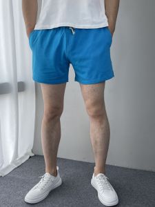 Youth Casual Knee-Length Shorts Mens Summer Thin Elastic Waist Drawstring Sports Shorts Breathable Knitted Youth Fashion
