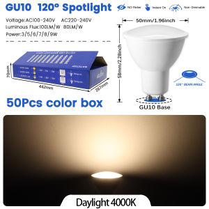 50Pack GU10 LED Bulb Flicker-free Spot Light 3W 5W 6W 7W 8W 9W 3000K 4000K 6000K Ra80+ Cool Lighting for Home Deroc Lights