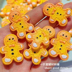 Cute Gingerbread Man Resin Accessories Christmas DIY Cream Glue Phone Case Cup Sticker Christmas Tree Doll Accessories