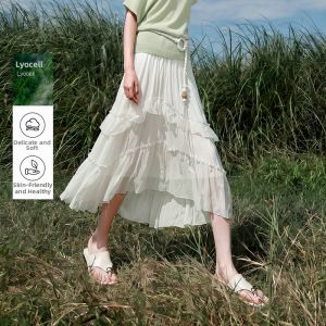 3COLOUR·S | Summer New Lace Edge Elastic Waist Maxi Skirt