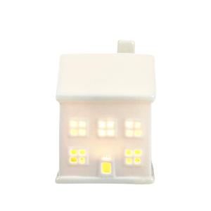 Mini White Glazed Ceramic Christmas Home Decoration Christmas Crafts LED Luminous Hollow House Creative Desktop Decoration
