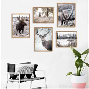BILIBILI | Scandinavian Poster and Print Winter Nature Landscape Canvas Painting Beer Deer Animal Wall Art Picture Nordic Style Home Decor