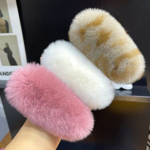 Large Rabbit Fur Hair Clip & Metal Fish Mouth Edge Clip: Women's Fashion Hair Accessories