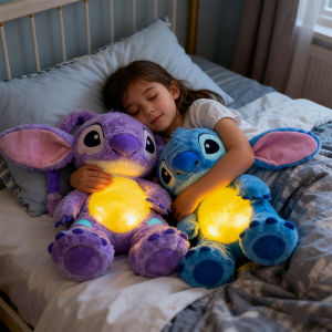 2025 hot Disney Lilo&Stitch Plush Doll Breath Child Peluche Soothes Toy Anime Baby Music Light Sleep Toys Pink Stitch Kid Gifts