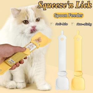 Cat Strip Spoon Cute Pet Feeding Spoon  Squeeze Long Handled Spoon Portable Pet Food Supplies