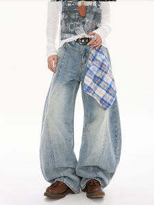กางเกงยีนส์ทรงหลวมสไตล์อเมริกันย้อนยุคสำหรับผู้ชาย ทรงตรง ทรงหลวม กางเกงขายาวลำลอง ผ้าฝ้าย ทรงหลวม ฤดูใบไม้ร่วง 2025
