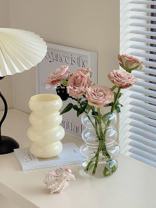 Elegant Minimalist Creamy Glass Flower Vase for Fresh Flowers Hydroponics Dried Flowers Decorative Piece for Living Room Dining Room