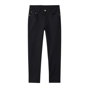 HENGYUANXIANG | Hengyuanxiang Mens Thickened Fleece Lined Casual Jeans Mid High Waist Button Style Youthful Autumn Winter Black Long Pants