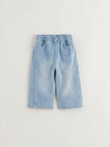 Marc&Janie | Stylish Embroidery Denim Wide-leg Pants
