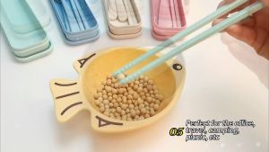 3in1 Cutlery Set Wheat Spoon Fork Chopsticks with Organizer Box Reusable Tableware / Set Peralatan Makanan