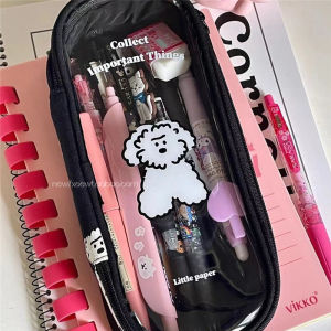 Cute Cartoon Dog Transparent Pencil Case Large Capacity Ugly Adorable Student Stationery Storage Bag Multi-Functional Organizer