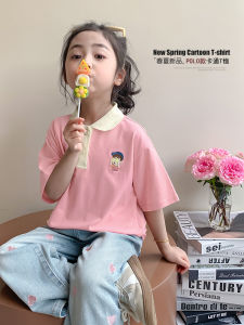 Cute Cartoon Short Sleeve Polo Shirt for Girls Childrens Summer Fashionable Top Korean Style Base Shirt Kids Trendy Clothing
