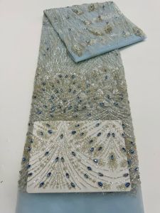 African stones Lace Fabric AT2854 High Quality Nigerian Sequins Lace French Tulle Fabric For Wedding Party Season Dress
