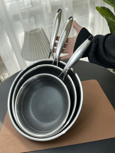 กระทะก้นแบนแบบไม่ติดกระทะ สเตนเลส 18/10 ลายรังผึ้ง สำหรับย่างแพนเค้ก ไข่ สเต็ก กระทะใบเล็ก ผัดอาหาร อุปกรณ์ครัว