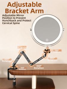 DENGJIE | Gương Trang Điểm LED Có Thể Mở Rộng Quay Được Gấp Được Để Bàn/Treo Tường Không Cần Khoan