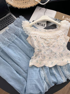 PAIBOLI | เสื้อเชิ้ตแขนสั้นผู้หญิงสไตล์ฝรั่งเศส ทรงเข้ารูป ดีไซน์ฤดูร้อน แขนกุด คอวี ลายดอกไม้ ชุดเดรสยาวคลุมเข่า