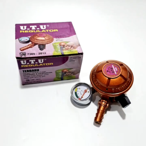 REGULATOR KOMPOR GAS LPG U.T.U TEKANAN RENDAH + SELANG FLEXIBEL FREE KLEM + KARET ANTI BOCOR - SNI