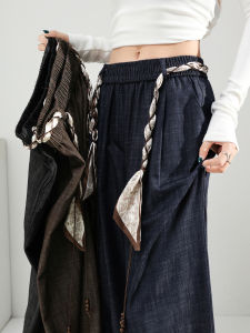 Retro High Waist Wide Leg Jeans Womens Spring Autumn New Style Small Size Elastic Slim Loose Straight Floor-Length Pants