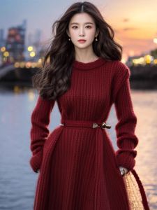 Purple Knitted Dress Inner Wear Base High-End Sensation Super Beautiful Small Fragrance Style Long Skirt Korean Version High Waist