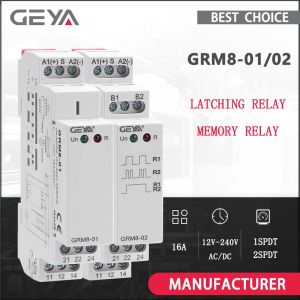GEYA GRM8 Din Rail Electronic Latching Relay Memory Relay Impulse Relay SPDT 16A Step Relay AC230V OR AC/DC12-240V