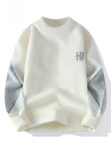 ROMON | Loose Casual Mens Knitted Sweater Fashionable Urban Style Winter Thickened Long Sleeve Round Neck Pullover Versatile Base Layer Top