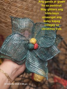Native Poinsettia with Bling2x yellow mesh flower with green and red accents held in hand