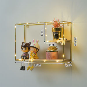 Bedroom Wall Mounted Storage Rack Decorative Iron Combination Shelf No Drilling Required Iron Material Organization Solution