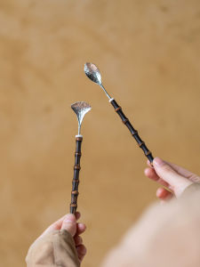 Antique Style Purple Bamboo Tin Tea Spoon Tea Scoop Six Gentlemen Tea Shovel Tea Ceremony Accessories Chinese Traditional Design