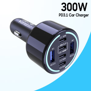 300W Car Charger 140W Fast Charging PD3.1 QC4.0 USB Type-C Phone Charger For Starlink MacBook iPhone 16 15 Samsung Xiaomi Laptop