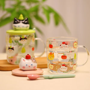 Heat Resistant Cat Design Glass Cup Large Capacity Student Juice Cup Cute Refreshing Cold Drink High Borosilicate Water Cup