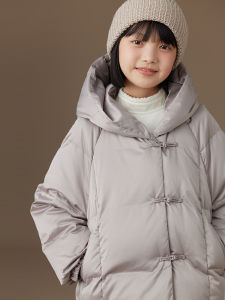 Hacikis Childrens down Jacket Hooded Loose Warm New Chinese Style Girls Outerwear Simple High-grade Polyester Fiber