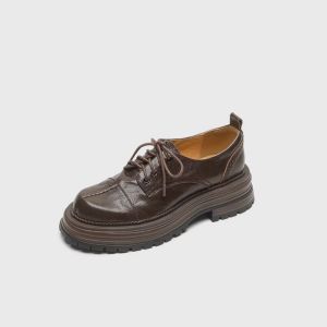 Women Platform Oxford Shoes Retro Split‑Toe Lace‑Up Leather Derby Shoes Thick Lug Sole Preppy Style Casual Office Work Ladies