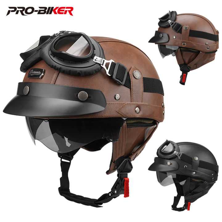 Motorcycle Half Helmet Leather Vintage Helmet Four Seasons General ...