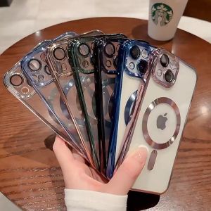 CASE iPhone 11 13 12 Pro 14 15 Pro MAX XR XS MAX 7Plus 8Plus SE 7 8 6 6 S Plus 2032 iPhone Electroplating Magnetic Case Silikon Tahan Benturan