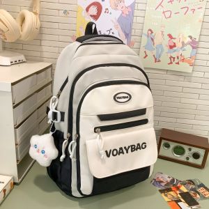 OUDENGPAI | High Capacity Waterproof Backpack For Girls Junior And High School Students Dirt Resistant Simple Black Stylish College Style
