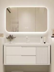 130/140/150cm Ceramic Whole Washbin Bathroom Cabinet Corian Whole Washbin Oak Washstand Washbasin