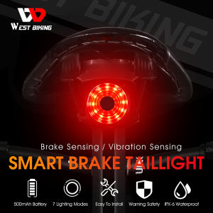 WEST BIKING Brake Sensor Bike Tail Light USB Light Sensor Rechargeable Waterproof Mountain Bike LED Rear Light Ultralight Road Bicycle Warning Light Bike Accessories