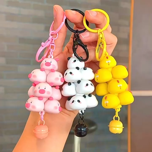 Creative Anti Loss Keyring Cute Pet Stacking Pig Panda Chicken Keychain Cartoon Doll Bag Backpack Car Key Pendant Couple Gifts