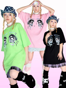 เสื้อยืดแขนสั้นหลวมสไตล์อเมริกัน DeadEndKids ลายตาญี่ปุ่น หลากสี สำหรับผู้หญิงวัย 25-29 ปี ฤดูร้อน 2024