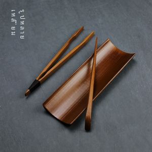 ถ่านไม้ไผ่ Unpainted ชุดตักชาสามชิ้นชาเครื่องมืออุปกรณ์เสริมสไตล์ญี่ปุ่นแบบดั้งเดิม Handmade Vintage พิธีชงชา