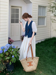 Korean Style Thin Denim Vest Dress Set New 2025 Women Spring Autumn High Fashion Long French Dress One Whole Set Casual Wear