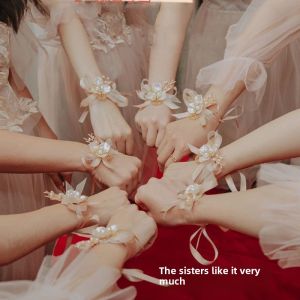 Super Fairy Wedding Bouquet Wraps for Bridesmaid Sisters Wedding Groomsmen Best Men Chest Flowers Korean Style Forest System Bracelets