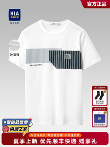 HLA Ice Cool Cotton Short Sleeve T-Shirt round Neck Thick Plate Printing Summer New Style Breathable Short T for Young Men