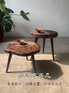 Aged Carbonized Wood Side Table Artistic Wabi-Sabi Style Outdoor Balcony Furniture Small Tea Table No Storage No Wheels