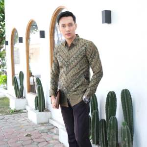 KEMEJA BATIK PRIA WARNA SAGE SIMFITT FULL FURING BAHAN KATUN