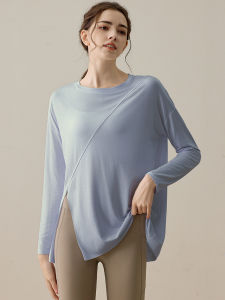 Yoga Wear Sports Long-Sleeved Top Ladies Loose Slimmer Look Split Running Fitness Pilates Blouse
