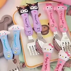 Set Alat Makan Anak Bayi Sendok Garpu bahan Stainless SUS 304 Karakter Animal Rocket Dino Unicorn
