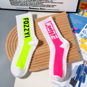 White Socks Mens Ins Trendy Knee Socks Womens Online Red High-Looking Fluorescent Green Rose Pink Sports Personalized Letters Outwear
